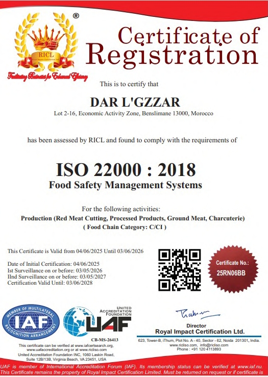 Certificat ISO 22000:2018
